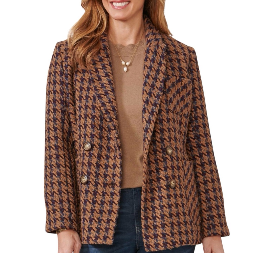 Joie Houndstooth Double Breasted‎ Knit Cardigan Blazer w/ Pockets Size M #340